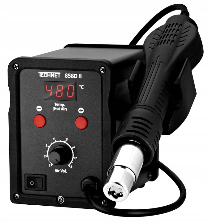 858D-II STACJA LUTOWNICZA LUTOWNICA HOT AIR 4 DYSZE KALIBRACJA TEMPERATURY