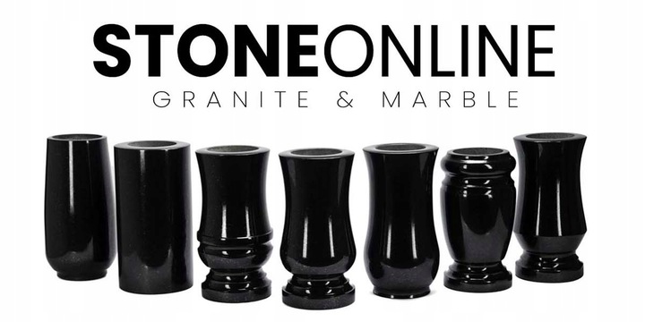 Elegancki WAZON z czarnego GRANITU WELEGANT12 na cmentarz StoneOnline