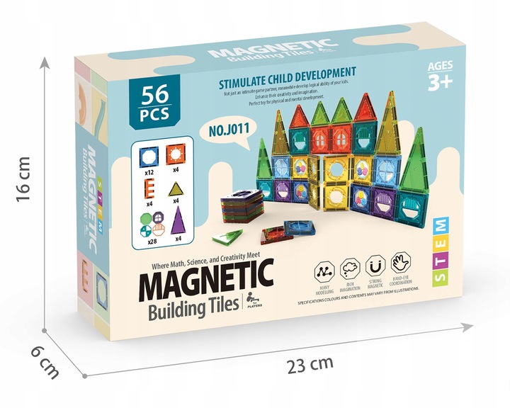 EDUKACYJNE KLOCKI MAGNETYCZNE ZESTAW 56 EL PANELE KONSTRUKCYJNE DLA DZIECI