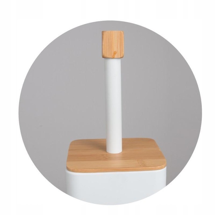 Stojak na papier toaletowy i szczotka DO ŁAZIENKI do WC biała bambus 2w1