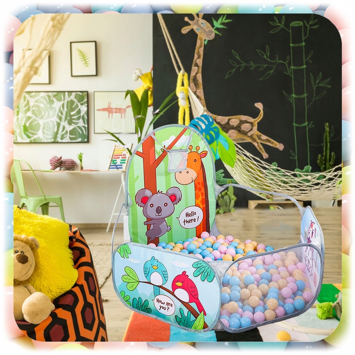 KOLOROWY SUCHY BASEN NAMIOT NA KULKI DLA DZIECI KOJEC Z KOSZEM