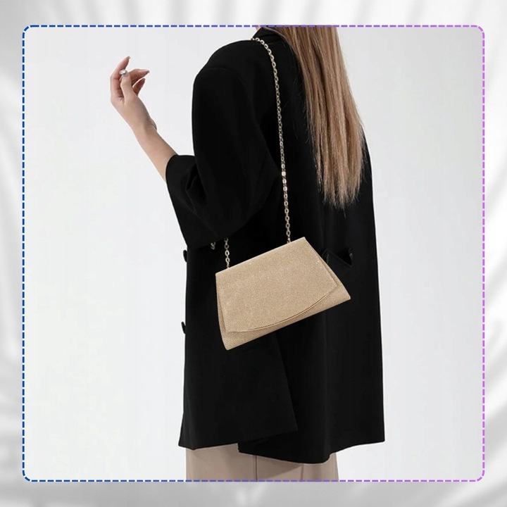 Kopertówka Wizytowa Mała ZŁOTA Torebka Wieczorowa ŁAŃCUSZEK Elegancka Mini