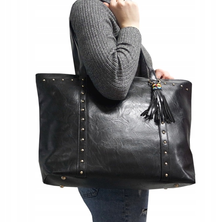 DUŻA TOREBKA TORBA DAMSKA NA RAMIĘ CZARNA MIEJSKA DO PRACY POJEMNA SHOPPER