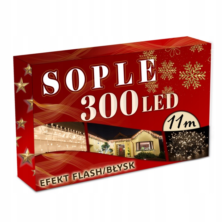 SOPLE 300 LED 11M ZEWNĘTRZNE LAMPKI KURTYNA +FLASH