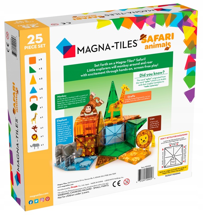 MAGNA-TILES KLOCKI MAGNETYCZNE SAFARI ANIMALS 25 elem. zwierzątka