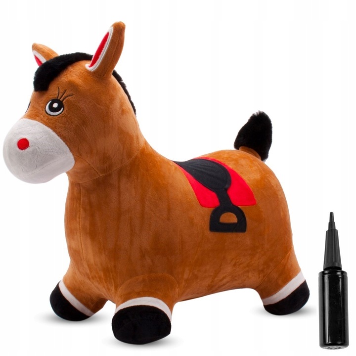 Skoczek pluszowy dla dzieci do skakania Konik brązowy z pompką