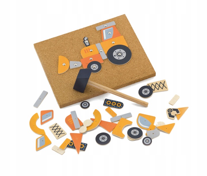 Drewniana Przybijanka Pojazdy budowlane 45 elementów Montessori VIGA