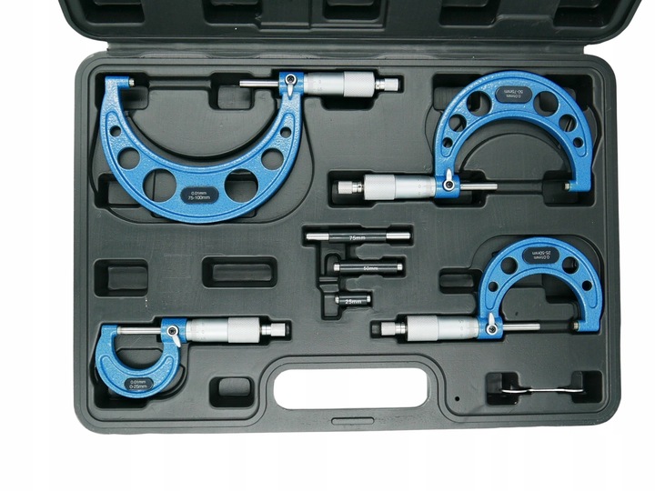 MIKROMETRY 0-100 ZESTAW 4 SZT. MIKROMETR 0-25, 25-50, 50-75, 75-100 WALIZKA