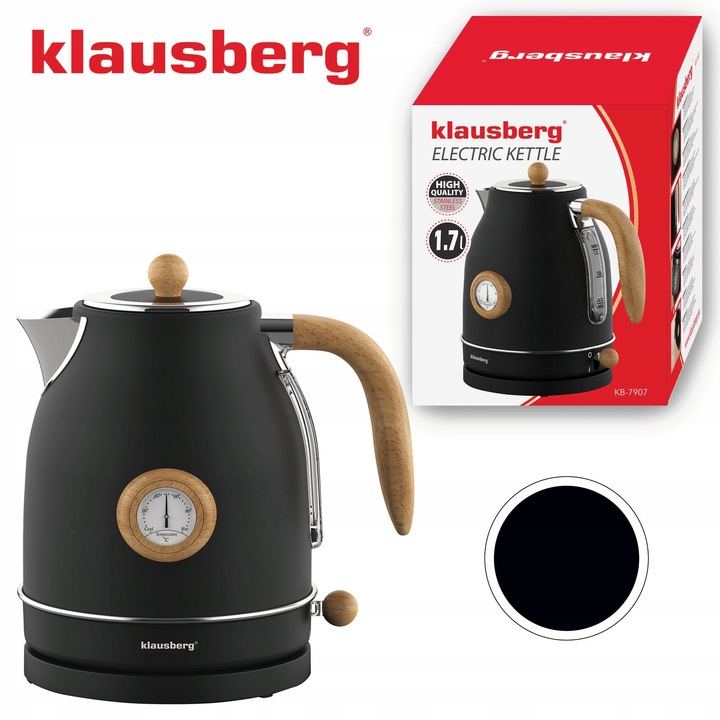 Czajnik elektryczny Klausberg KB-7907 1.7L z termometrem Czarny Retro 2200W