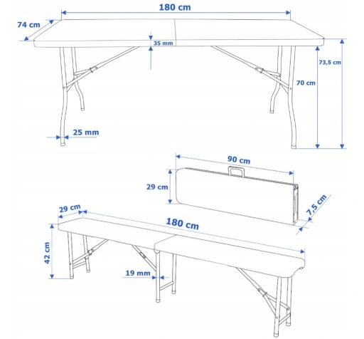 STÓŁ ROZKŁADANY OGRODOWY CATERINGOWY SKŁADANY WALIZKA GRATIS + 2 ŁAWKI