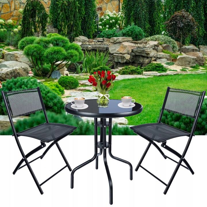 ZESTAW MEBLI balkonowych ogrodowych na balkon taras 2 X KRZESŁO + STOLIK