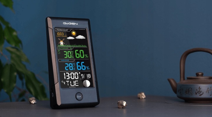 Stacja meteorologiczna budzik data fazy księżyca wilgotność Gogen ME1296