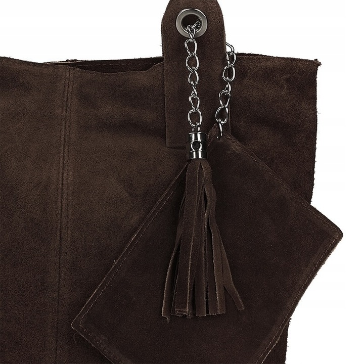 czekoladowa zamszowa torebka worek skóra naturalna SHOPPER A4 VERA PELLE