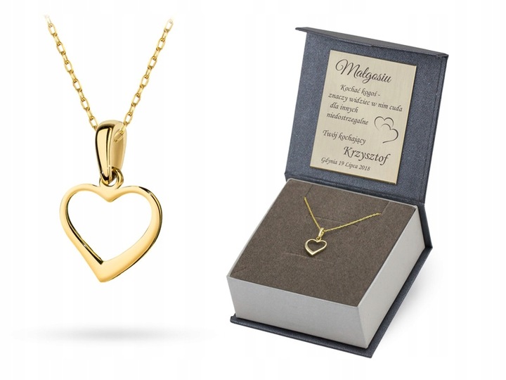 ZŁOTY KOMPLET ŁAŃCUSZEK Z SERCEM pr. 333 GRAWER
