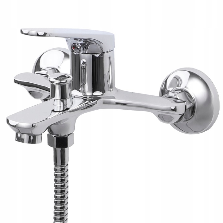Bateria wannowa ścienna z prysznicem i wężem chrom srebrna kran YOKA HOME