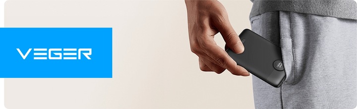 Powerbank VEGER C11 10000 mAh wbudowane kable Lightning USB C mały lekki