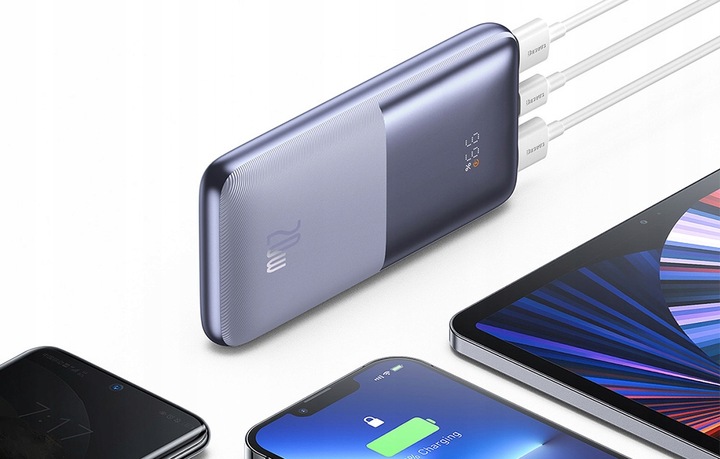 BASEUS POWER BANK PODRÓŻNY 10000 MAH 2X USB USB-C QC 3.0 20W Z KABLEM USB