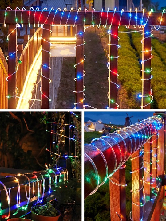 ZEWNĘTRZNY WĄŻ ŚWIETLNY LED ŚWIECĄCY ŁAŃCUCH RGB PROGRAMATOR 230V 60 metrów