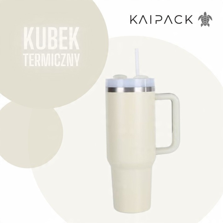 KUBEK TERMICZNY ZE SŁOMKĄ 1200ML KUBEK TERMICZNY ZE SŁOMKĄ KREMOWY