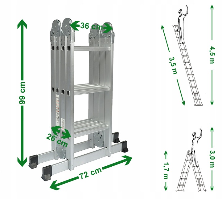 DRABINA ALUMINIOWA PRZEGUBOWA 5W1 4X3 3,5M PODEST