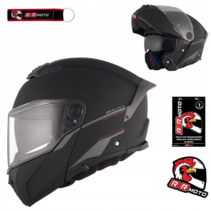 Kask motocyklowy szczękowy MT ATOM 2 SV SOLID MATT BLACK czarny mat GRATISY