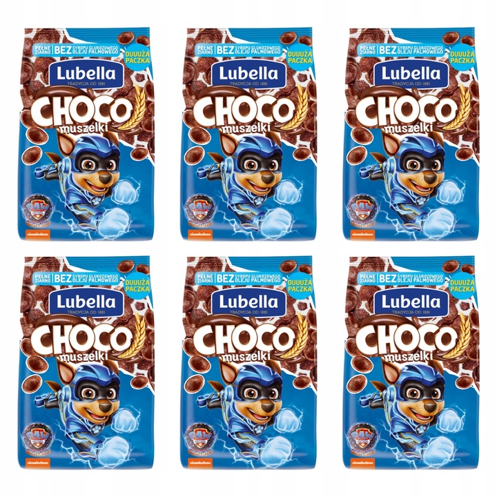 Płatki śnaidaniowe Lubella Mlekołaki Choco czekoladowe muszelki 6x500 g