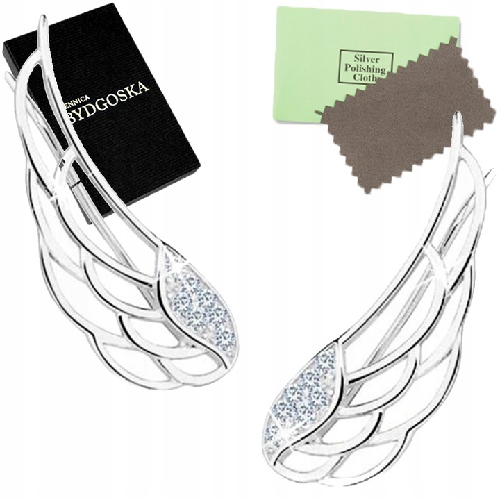 KOLCZYKI SREBRNE NAUSZNICE SKRZYDŁA RODOWANE KOLCZYKI SREBRO PRÓBA 925