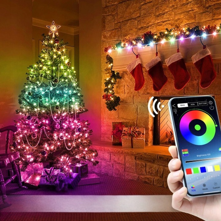 Lampki Świąteczne 200 LEDowe Inteligentne Bluetooth Świecą w RYTM Muzyki