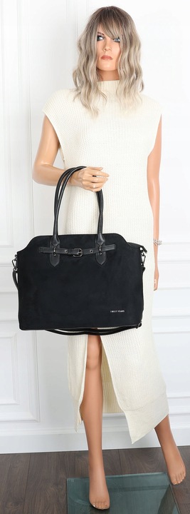 Torebka damska zamsz kuferek elegancka do pracy włoska marka 2947 Czarna