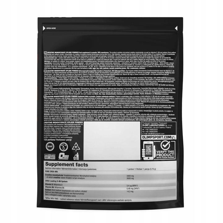 OLIMP CREATINE MONOHYDRATE XPLODE 500G KREATYNA MONO WITAMINY MINERAŁY
