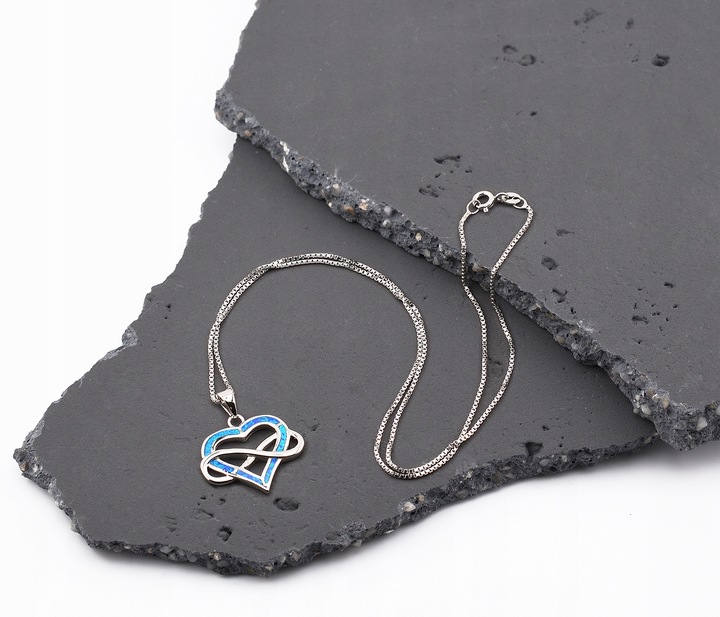 SREBRNY NASZYJNIK 925 OPAL SERCE NIESKOŃCZONOŚĆ + GRATISY