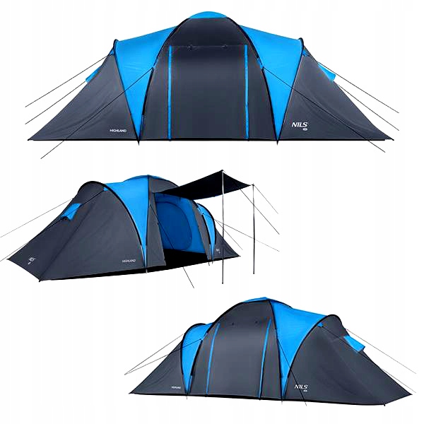 Turystyczny Namiot Kempingowy Duży Z 2 Wejściami 2 Sypialnie 6 osób SOLIDNY