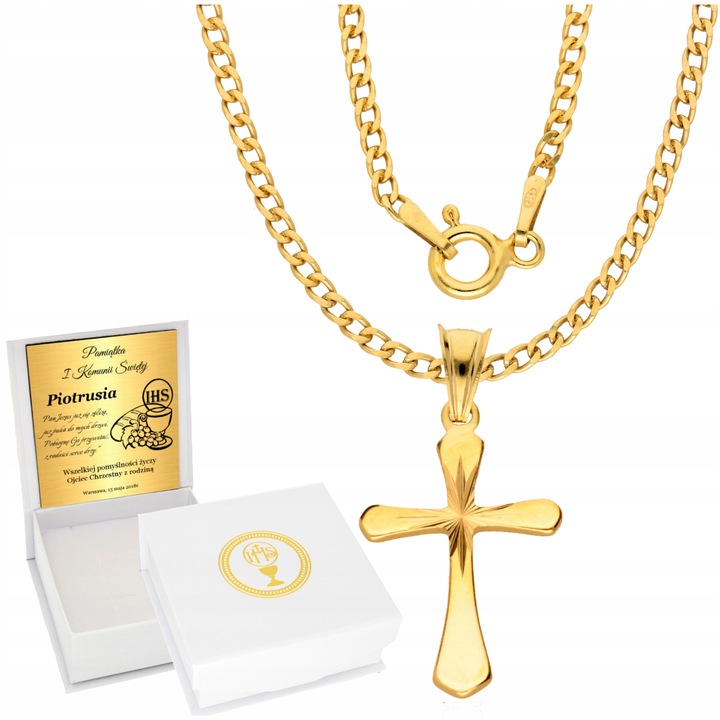Złoty Łańcuszek 925 Krzyżyk Medalik Komunia Chrzest Bierzmowanie Grawer