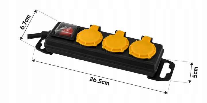 Przedłużacz Listwa Zasilająca 3 Gniazda 5m Wodoszczelny Z Wyłącznikiem IP44