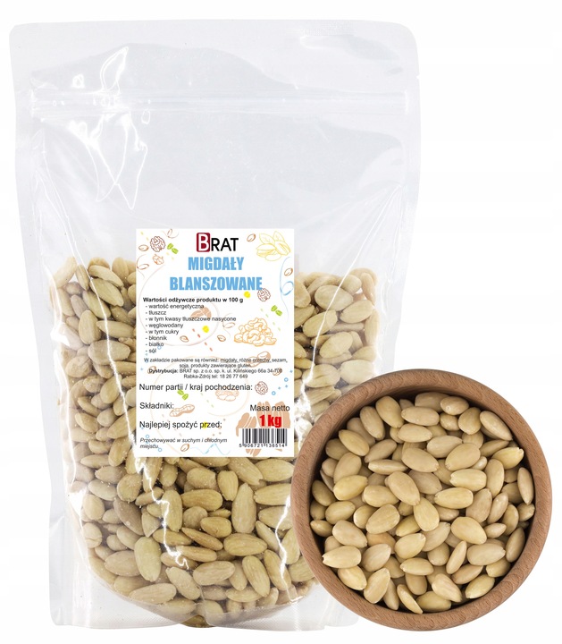 MIGDAŁY BLANSZOWANE 1kg Naturalne łuskane świeże