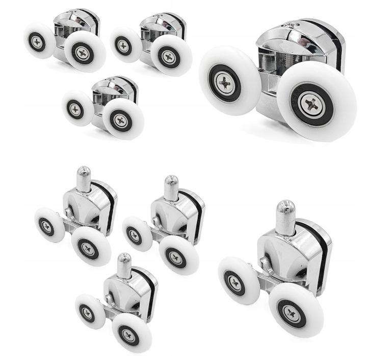 Komplet rolek kółek do drzwi kabiny prysznicowej górnych dolnych 23mm 8 szt