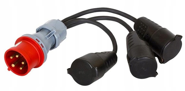 PRZEJŚCIÓWKA Z WTYKU 32A/5 400V NA 3 GNIAZDA 230V