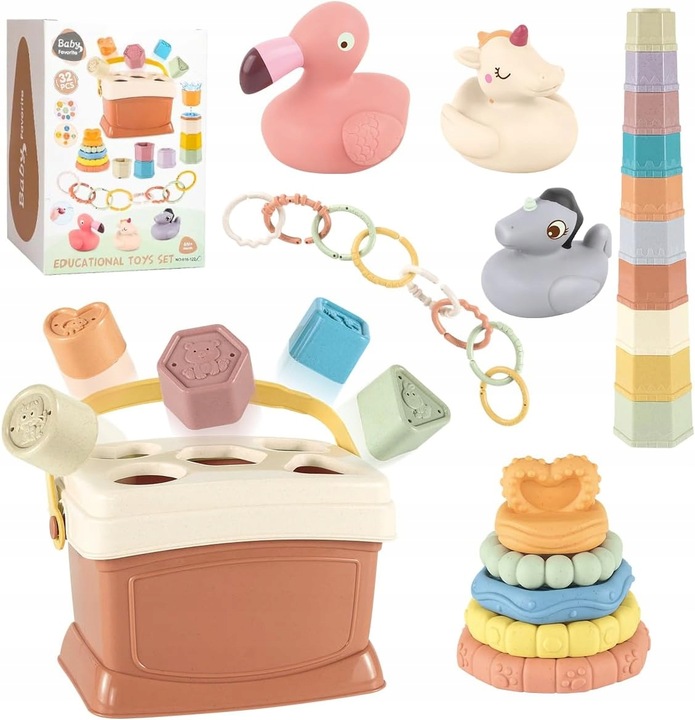 ZABAWKA SENSORYCZNA MONTESSORI 5w1 DLA NIEMOWLĄT SORTER, WIEŻA, ZWIERZĄTKA