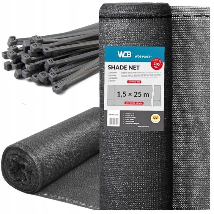 SIATKA CIENIUJĄCA 90% 1,5x25m OSŁONA MASKUJĄCA MATA NA PŁOT OGRODZENIE UV+