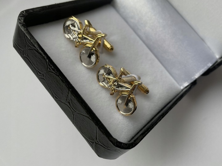 Spinki do mankietów EXC Srebrny Rower Pozłacany w Szkatułce Etui na Prezent