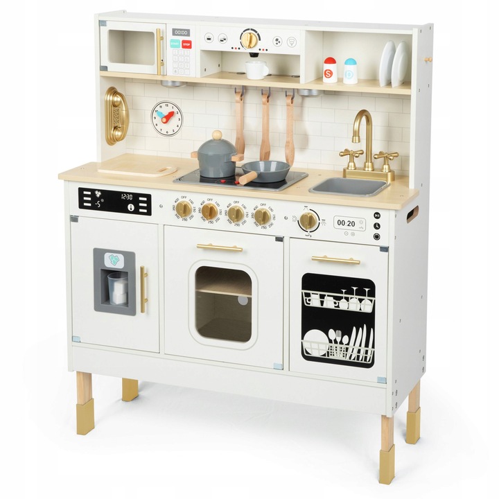 Duża Interaktywna Edukacyjna Drewniana Kuchnia z Oświetleniem LED 2 Poziomy