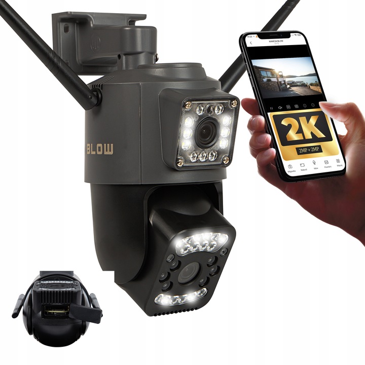 KAMERA OBROTOWA WIFI ZEWNĘTRZNA 2xOBIEKTYW 2+2MP 2W1 ZOOM 2K DETEKCJA BLOW