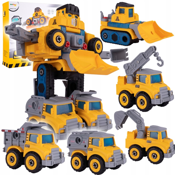 ROBOT TRANSFORMUJĄCY W AUTKA BUDOWLANE 5 SZTUK