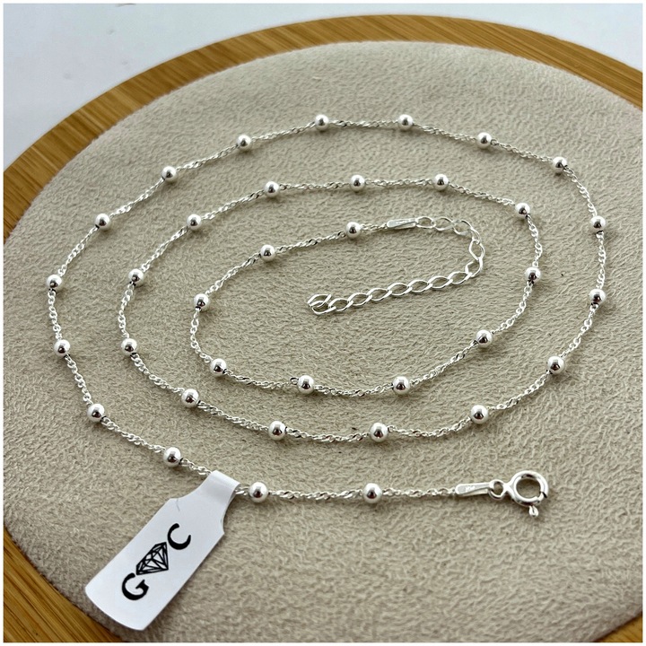 SREBRNY ŁAŃCUSZEK SINGAPUR Z KULECZKAMI REGULOWANY DLA DZIEWCZYNKI 30+5 cm