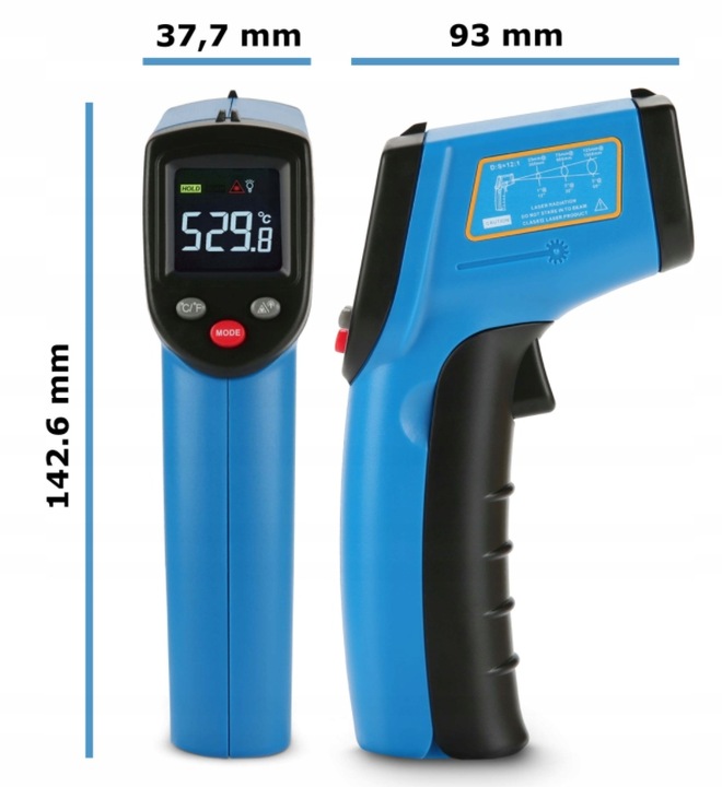 PIROMETR TERMOMETR LASEROWY BEZDOTYKOWY MIERNIK TEMPERATURY -50 +530 st.C