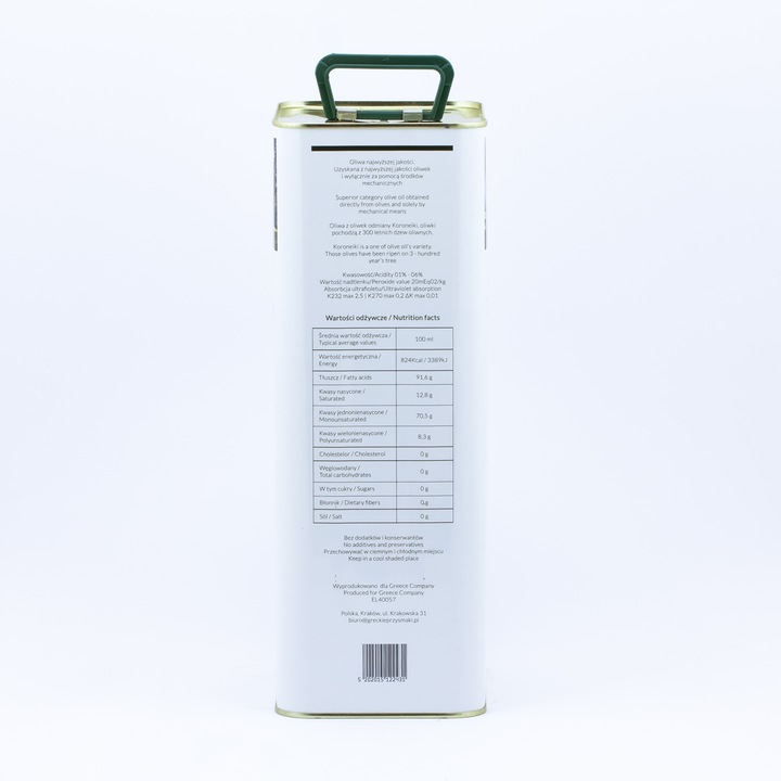 Oliwa z oliwek ZE WSI niefiltrowana Extra Virgin łagodna 0,3% 5 l