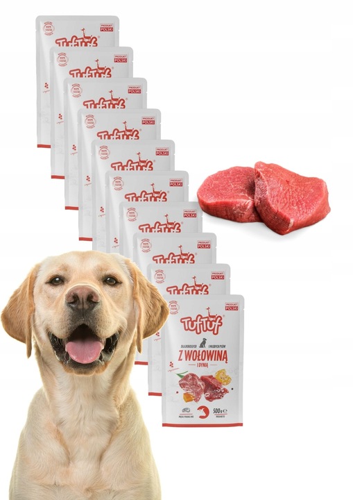 Mokra karma dla psa, 65% mięsa, saszetka 40x500g, zestaw Tuf Tuf mix smaków