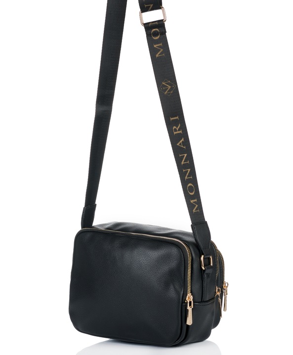 MONNARI Torebka na ramię LISTONOSZKA Pojemna DWUKOMOROWA PASEK LOGO PREMIUM