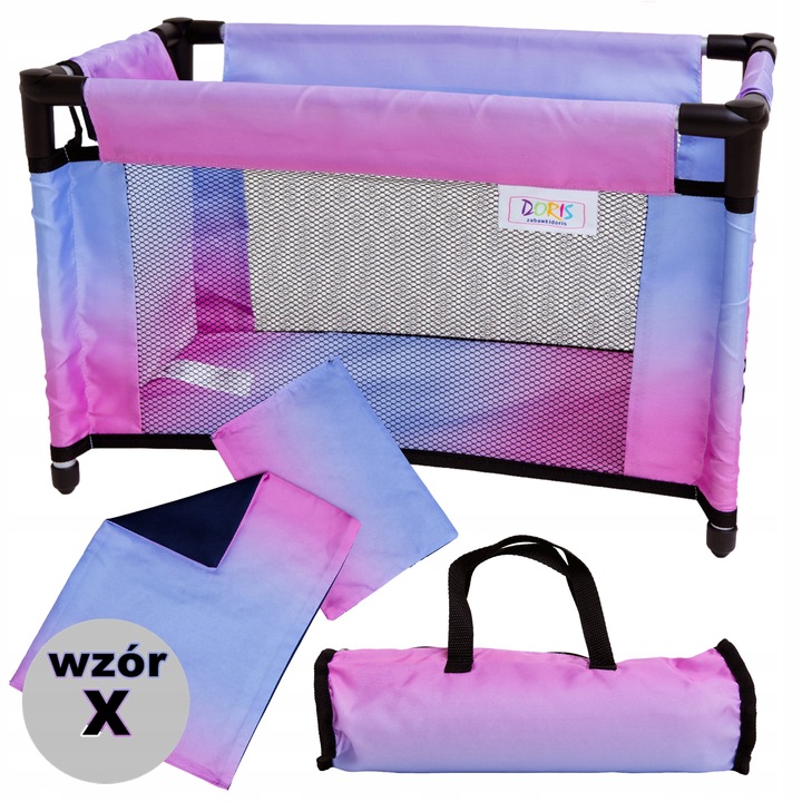 Łóżeczko dla lalek turystyczne kojec + TORBA POŚĆIEL ZESTAW 52 cm Doris