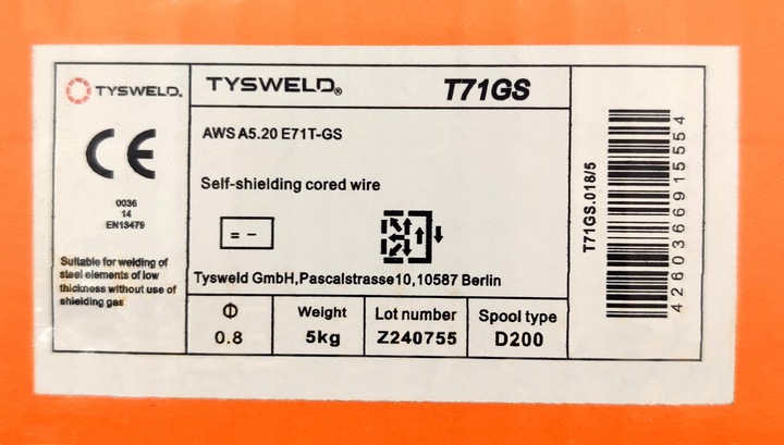 Drut spawalniczy samoosłonowy TYSWELD T71GS | fi 0,8 mm 5 kg FLUX | MIG